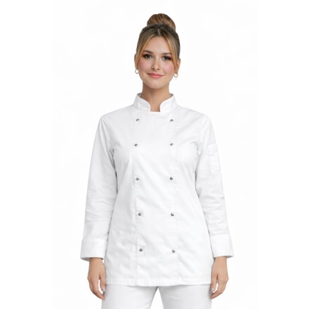 Bluza kucharska biała damska na napy długi rękaw roz. M – bluza kucharska – odzież gastronomiczna